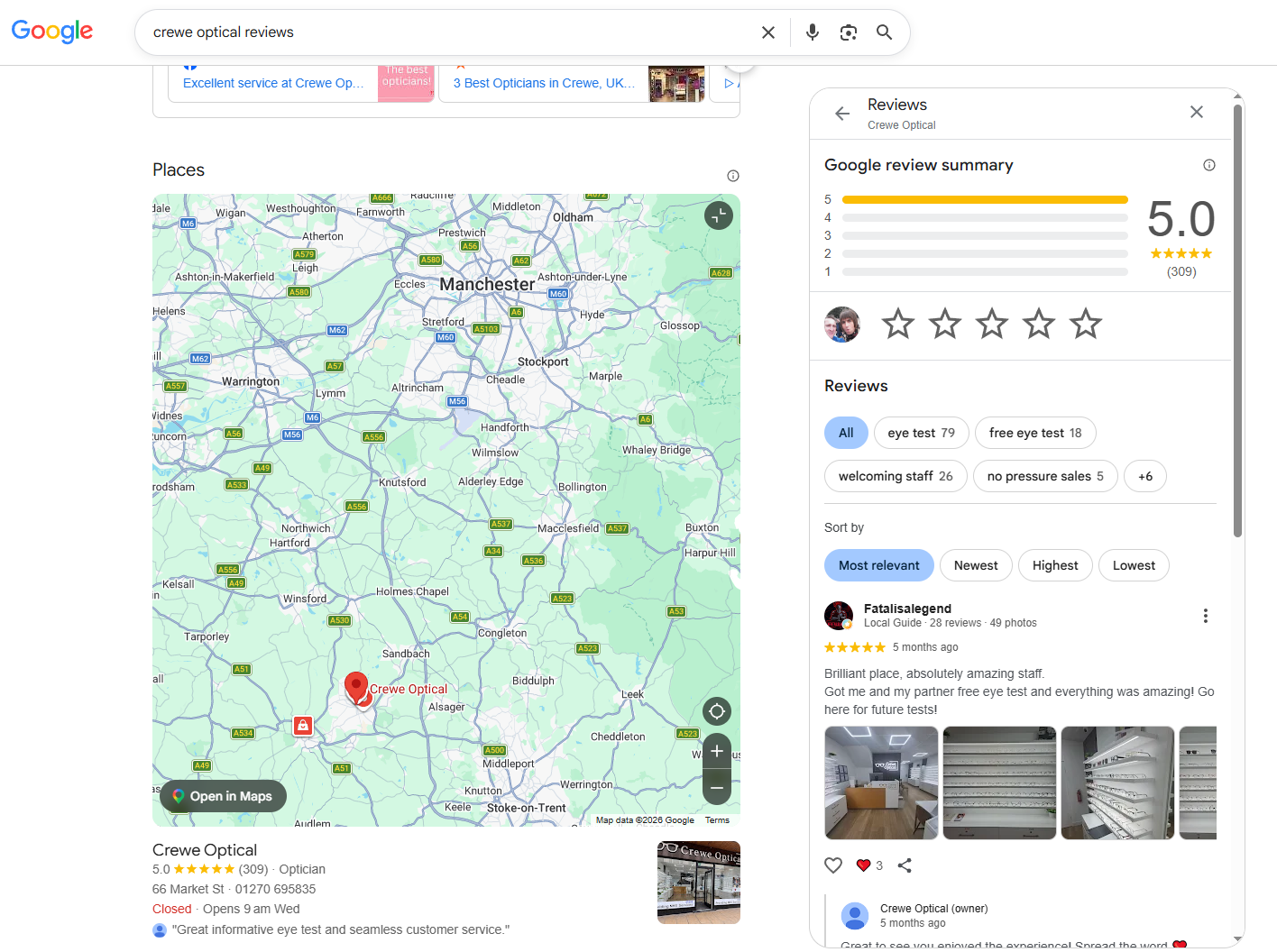 crewe optical google reviews